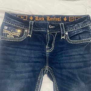 Rock Revival Yui Jeans, low rise, boot cut, size 27, 29” inseam.